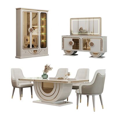 Luxuriöses königliches komplettes Esszimmer-Set, Möbel, Heimrestaurant, rechteckiger moderner Esstisch, Set für 6 Personen mit Stühlen